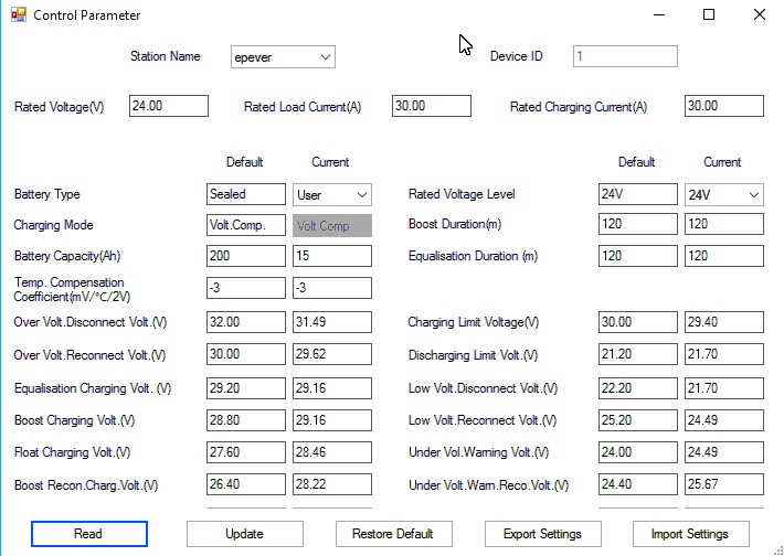 EPEVER Tracer Lithium Settings